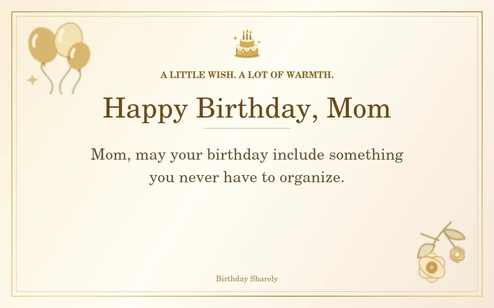 Gold birthday card reading “Happy Birthday, Mom”.