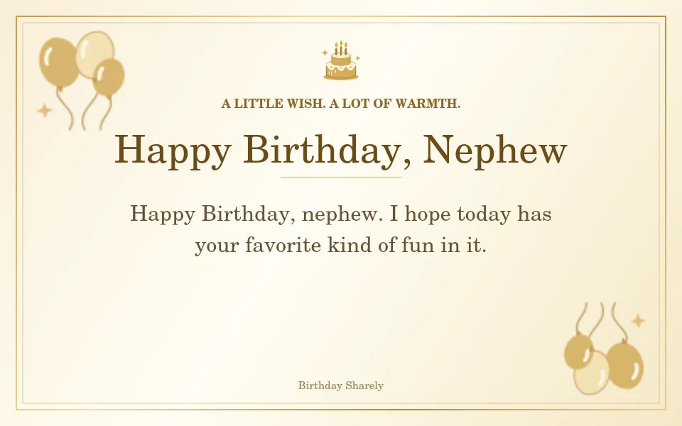 Gold birthday card reading “Happy Birthday, Nephew”.