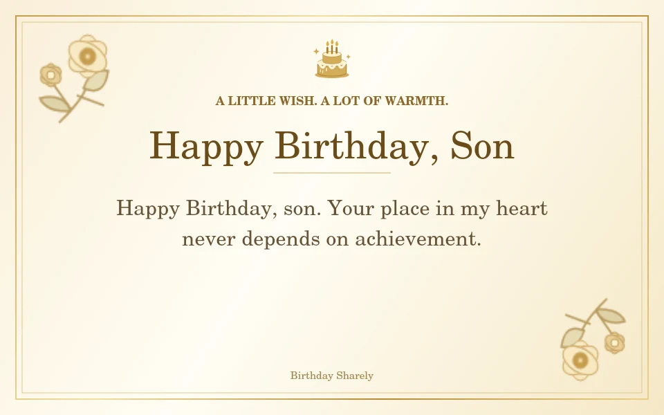 Gold birthday card reading “Happy Birthday, Son”.