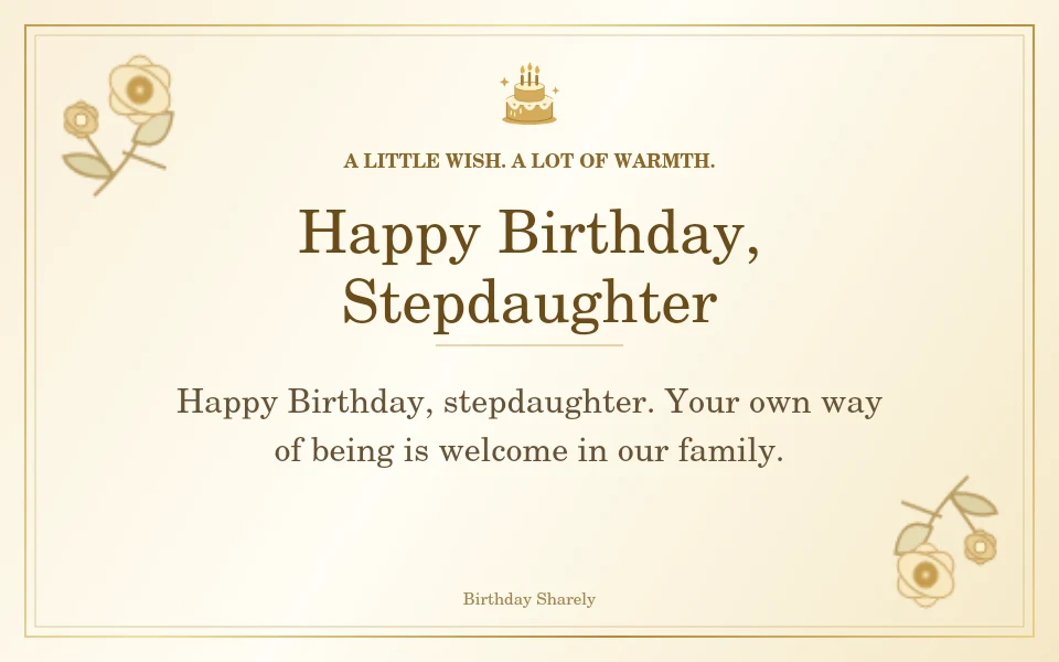 Gold birthday card reading “Happy Birthday, Stepdaughter”.