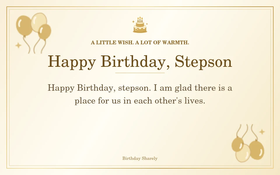 Gold birthday card reading “Happy Birthday, Stepson”.